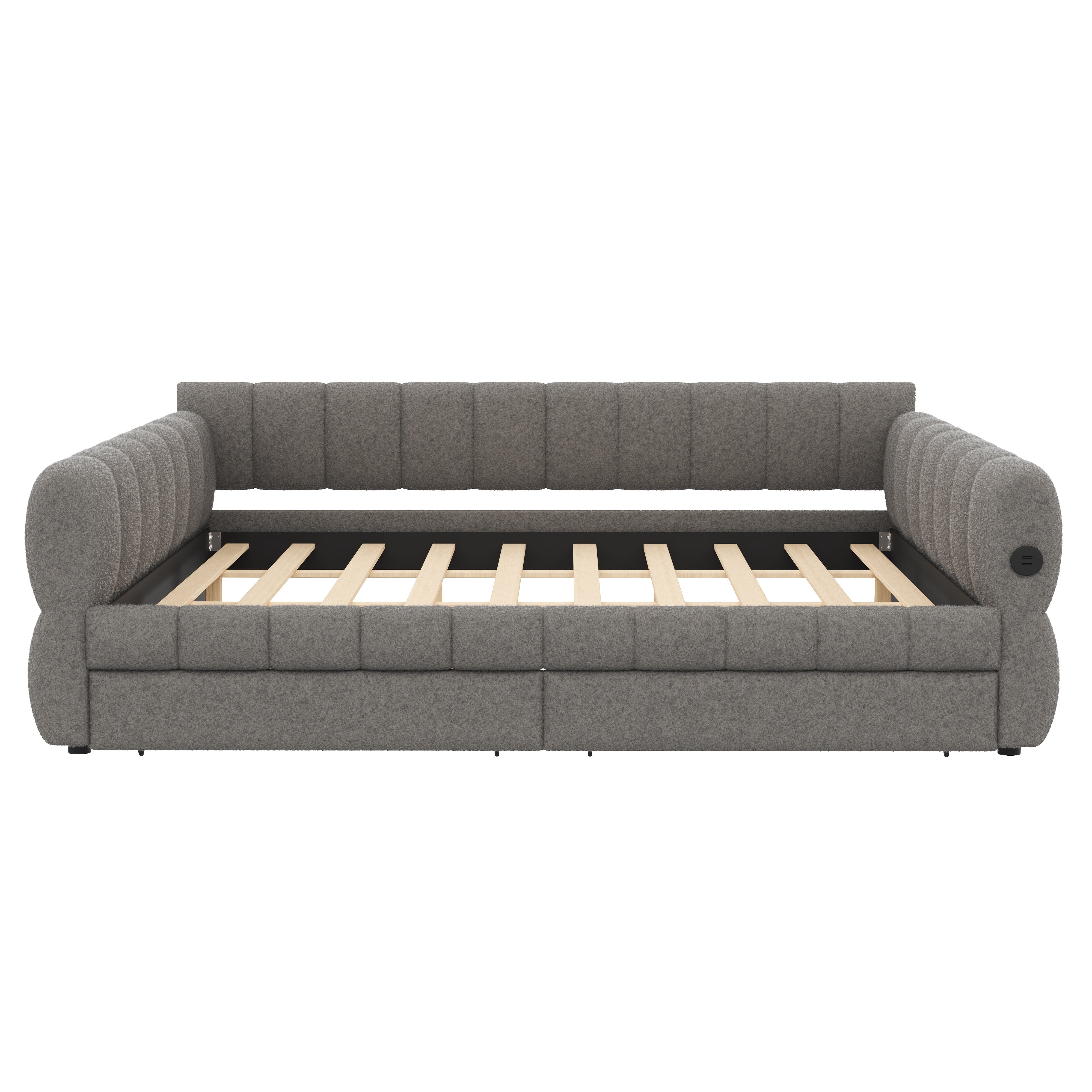Euroco Upholstered King Size Platform Bed with Drawers and USB Ports, Gray