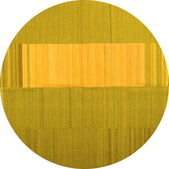 Ahgly Company Machine Washable Indoor Round Abstract Yellow Contemporary Area Rugs, 3' Round