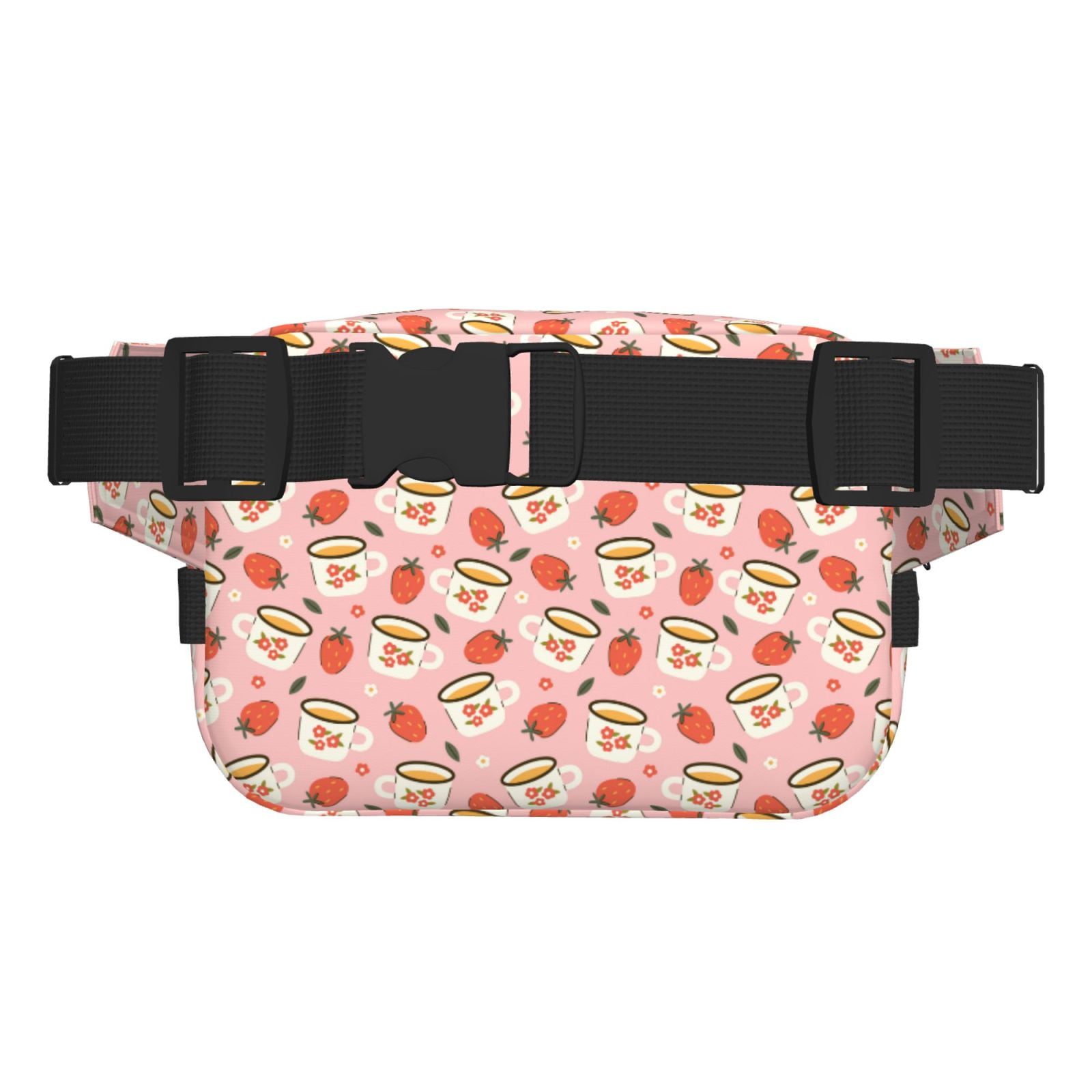 Picia Floral Mugs And Strawberries Print Square Double-Layer Waist Bag Mini Adjustable Waist Belt Bag Exercise Running Travel Hiking