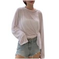 thumbnail image 2 of UVEASISHA Summer Beach Cover Ups for Women Long Sleeve Side Split Sheer Tshirts Lightweight Comfy Sun Protection Outfits White Free Size, 2 of 5