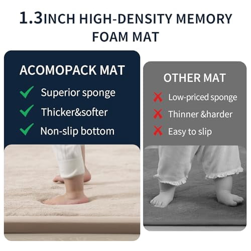 ACOMOPACK Baby Play Mat for Floor 1.3" Thick Memory Foam Play Mat 71"×79" Tummy Time Crawling with Non-Slip Bottom for Living Room,Nursery,Soft Velvet Playpen Mats for Kids,Infants
