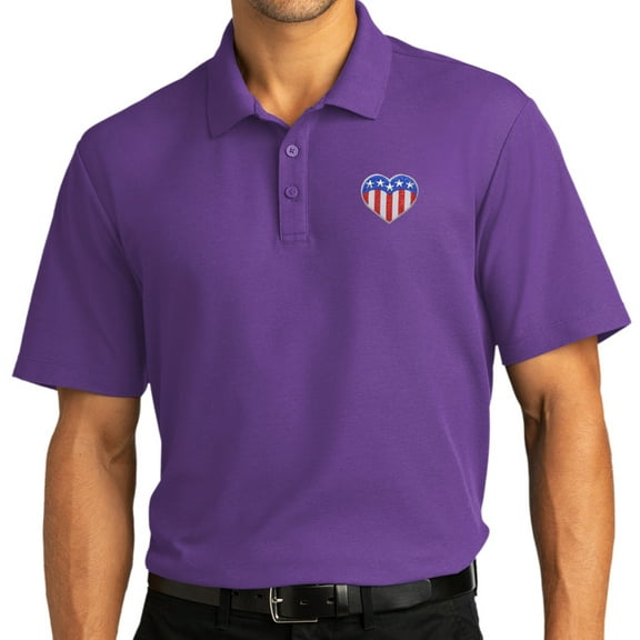 Mens Patriotic Heart Patch Short Sleeve Polo Shirt, Extra-Small Purple