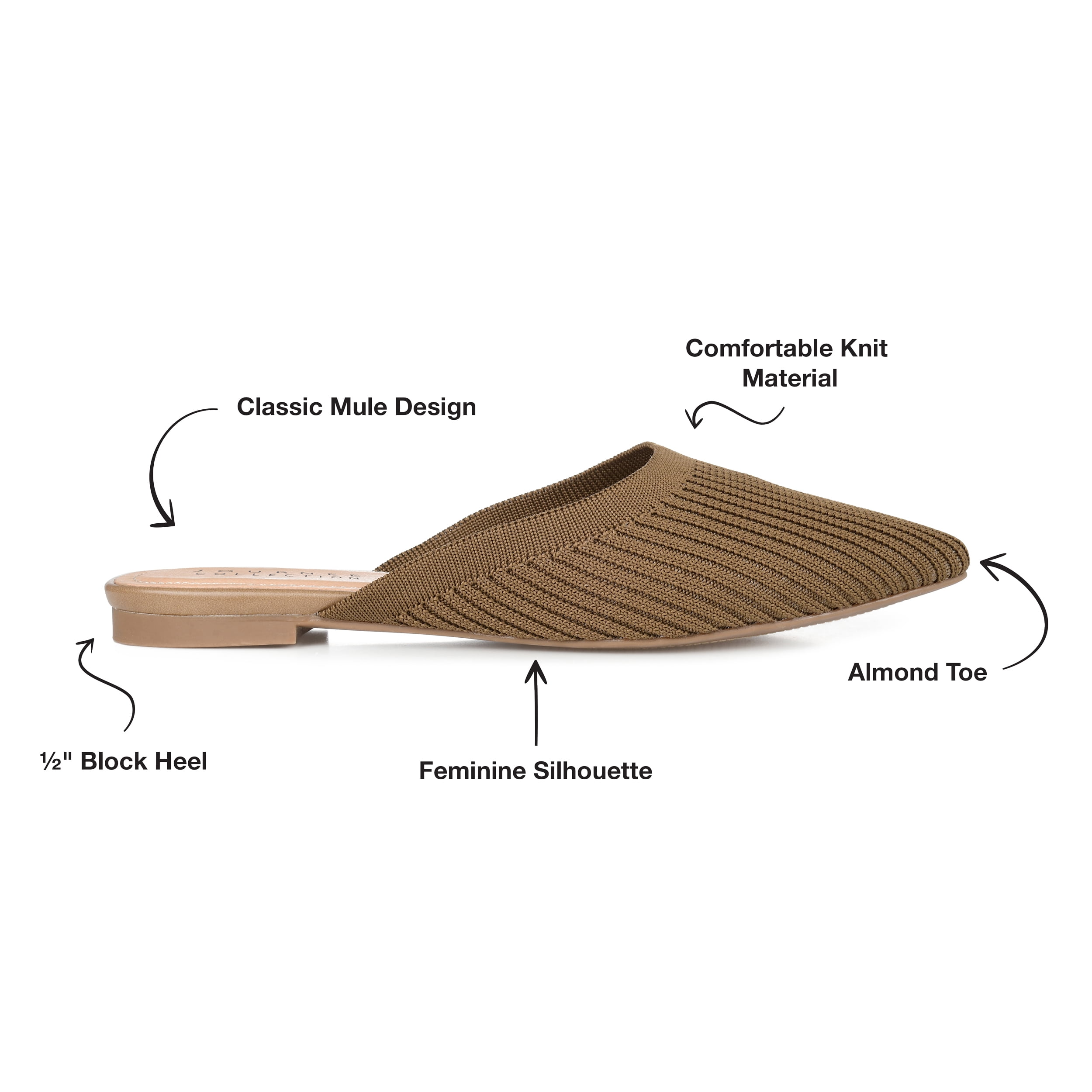 Journee Womens Aniee Slip On Almond Toe Mule Flats, Widths Available