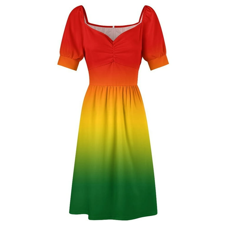 Jamaican Colors Red Yellow Green Blend Pattern Dress clothing women summer  dress summer women dresses for women - Walmart.com
