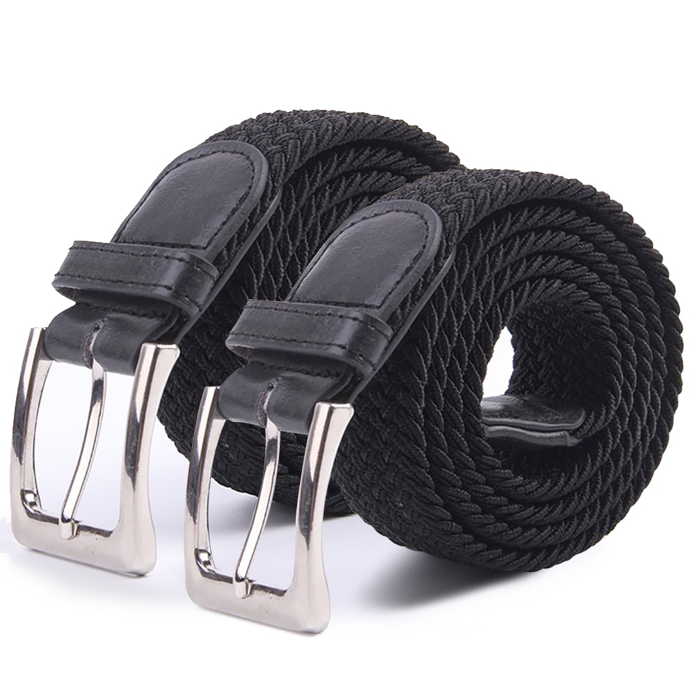 Goyoma - Mens Elastic Braided Canvas Belt Fabric Woven Stretch Braided Dress Belts-Black, L ...