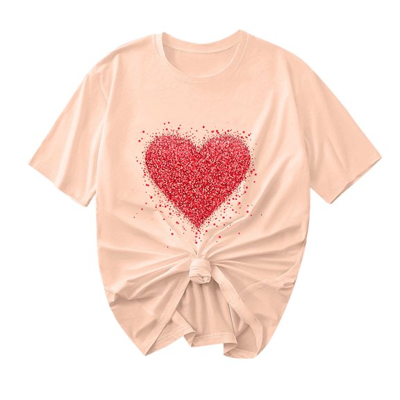 Short Sleeve Shirts Women for Valentine Red Hearts Blouse Crew Neck Pullover Top Spring Lightweight Blouses Easy Breathable Tshirt Regular T-Shirts Fashion Outfits Going Out Date Tops