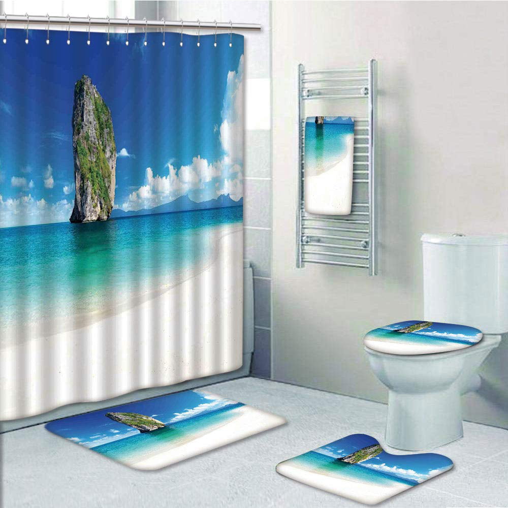 Details about   Holiday surf beach Shower Curtain Toilet Cover Rug Mat Contour Rug Set 