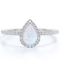 JeenMata 1.25 ct natural Pear shaped Welo Opal and Moissanite Wedding Ring in 18K White Gold over Silver
