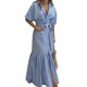 thumbnail image 1 of Vestido largo utcoco para mujer de verano 2025, a rayas, azul, algodón, 1 of 5