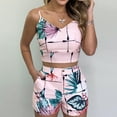 thumbnail image 1 of Womens Fashion Leaf And Stripe Printed Sling Short Two-Piece Suit And Pocket, 1 of 9