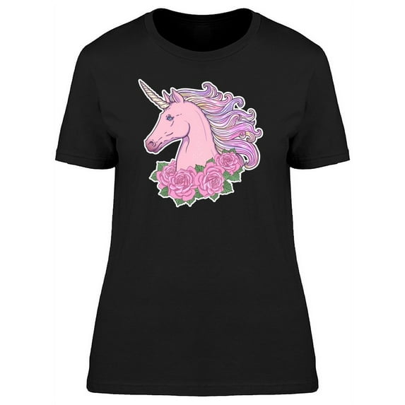Beautiful Unicorn Head With Roses T-Shirt Women -Image by Shutterstock, Female x-Large
