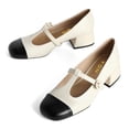 thumbnail image 2 of YDN Women Cute Chunky Block Low Heel Mary Janes Cap Toe T-Strap Buckle Two Toned Pumps Comfy Daily Wear Shoes Size 8 White, 2 of 4