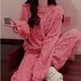 thumbnail image 2 of Conjunto de pijama de franela rosa para mujer, traje de pantalón de lana de Coral grueso, ropa de dormir cálida, ropa de salón suelta para el hogar, invierno, nuevo, 2 of 4