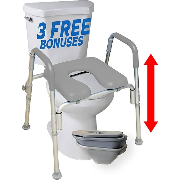 Platinum Health Ultimate Raised Toilet Seat Bedside Commode Padded Arms Adjustable Height Gray