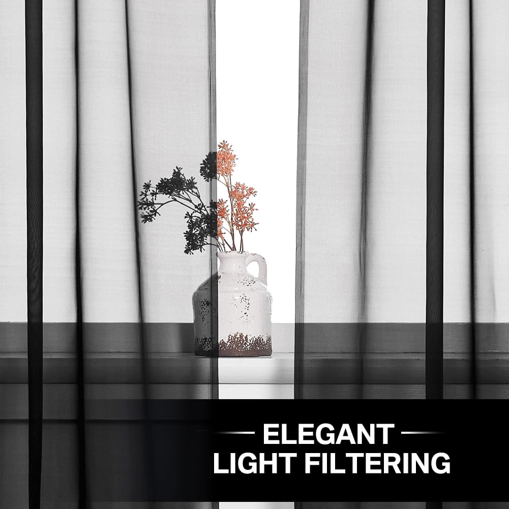 Window Sheer Curtains Black Curtains Clear Curtains Basic Rod Pocket Panel for Kitchen Bedroom Children Living Room Yard(55" X 95", Black)