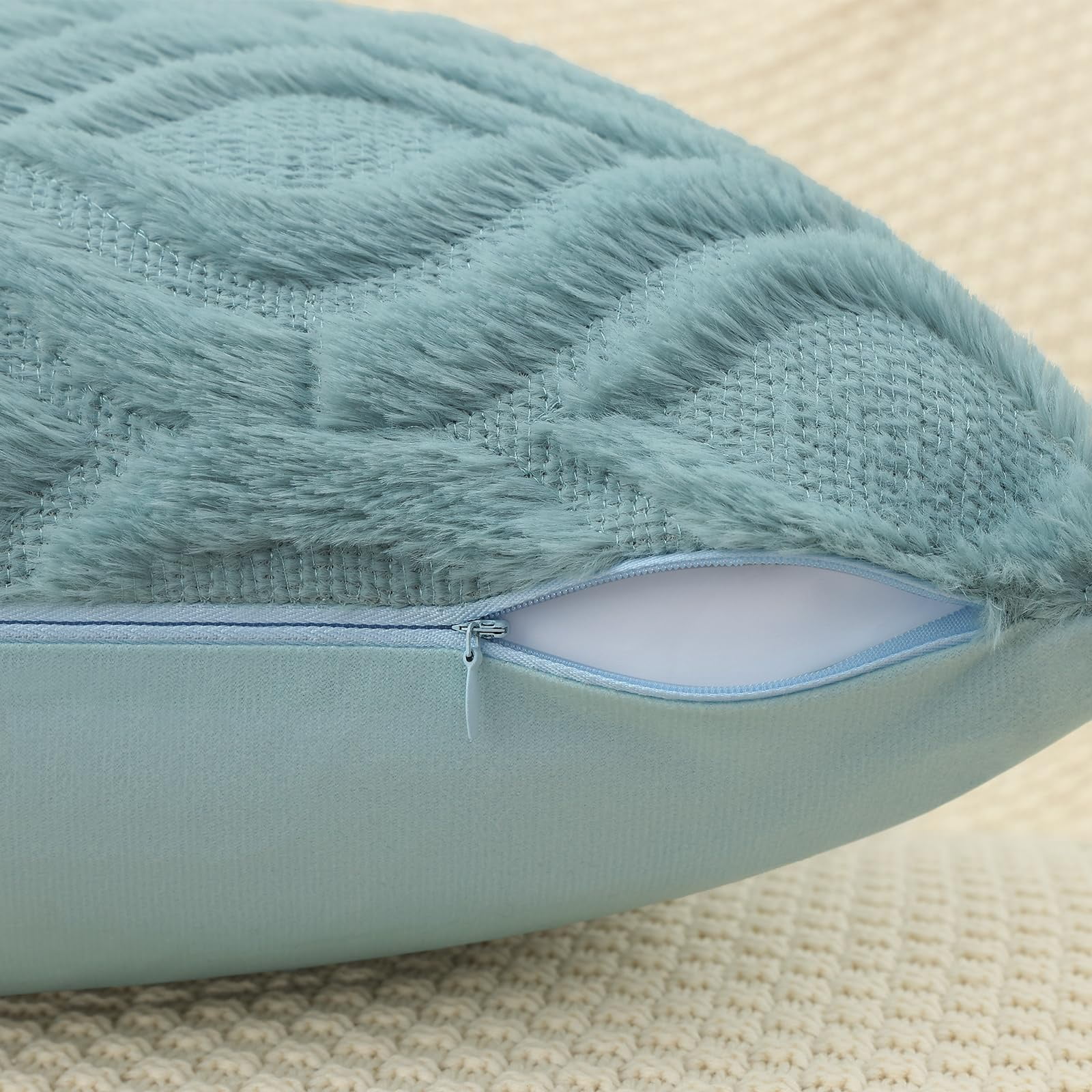 decorUhome Pack of 2 Throw Pillow Covers 22x22, Soft Plush Faux Wool Couch Pillow Covers, Aqua (Pillow Cover Only, No Inserts Included)