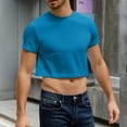 thumbnail image 2 of Evdexr Men's Boxy Cropped Cut T Shirts Short Sleeve Round Neck Tee Casual Basic Tops Blue M, 2 of 5