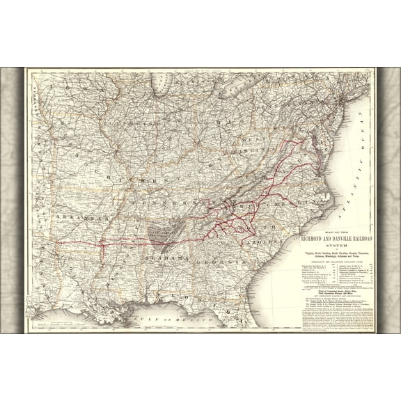 24"x36" Gallery Poster, Map of the Richmond & Danville Railroad 1881