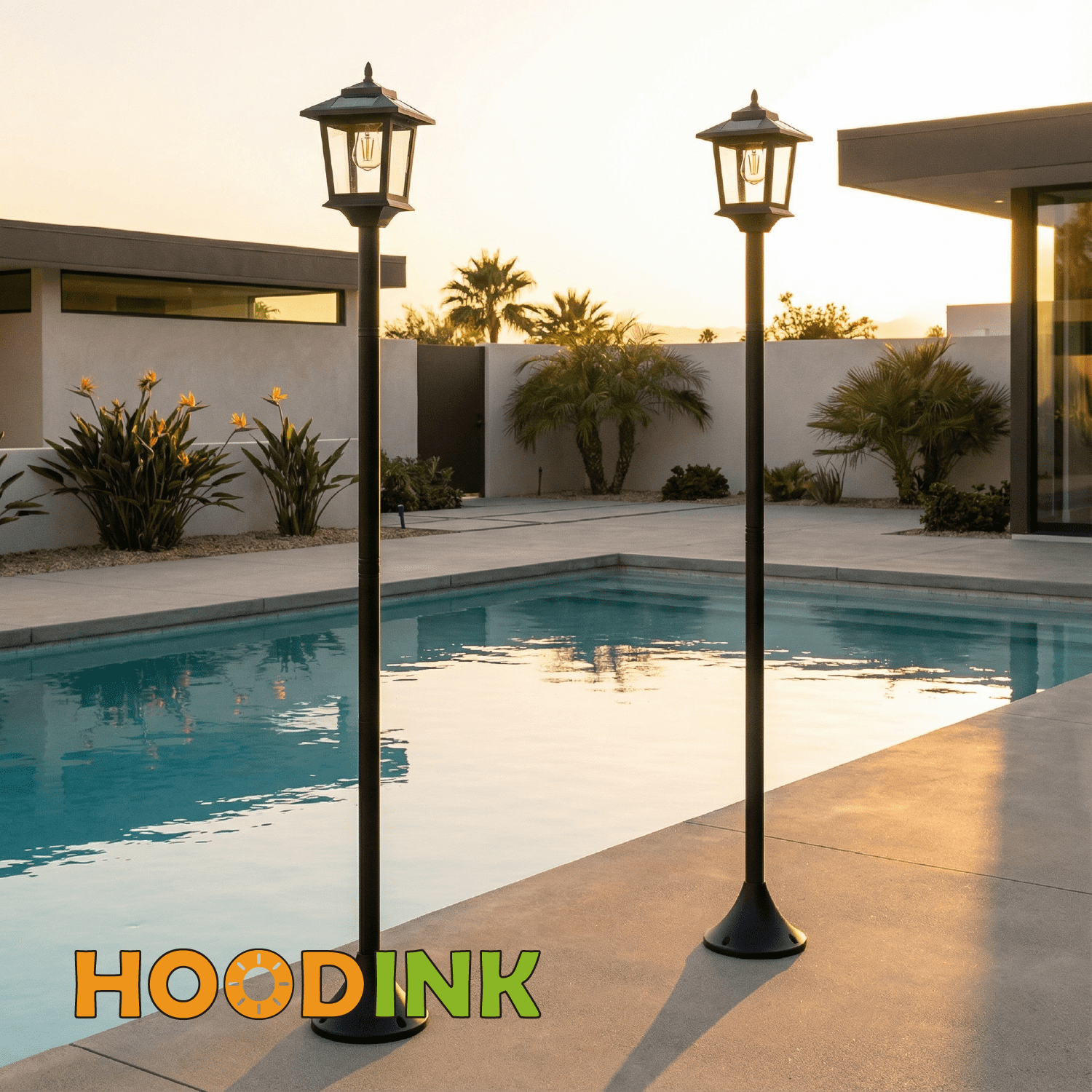 Outdoor Solar Post Lights, 2-Pack 63" Dusk to Dawn Solar Lamp Posts, Waterproof Floor Lamps, Warm White Pole Lights for Patio with Replaceable Bulb