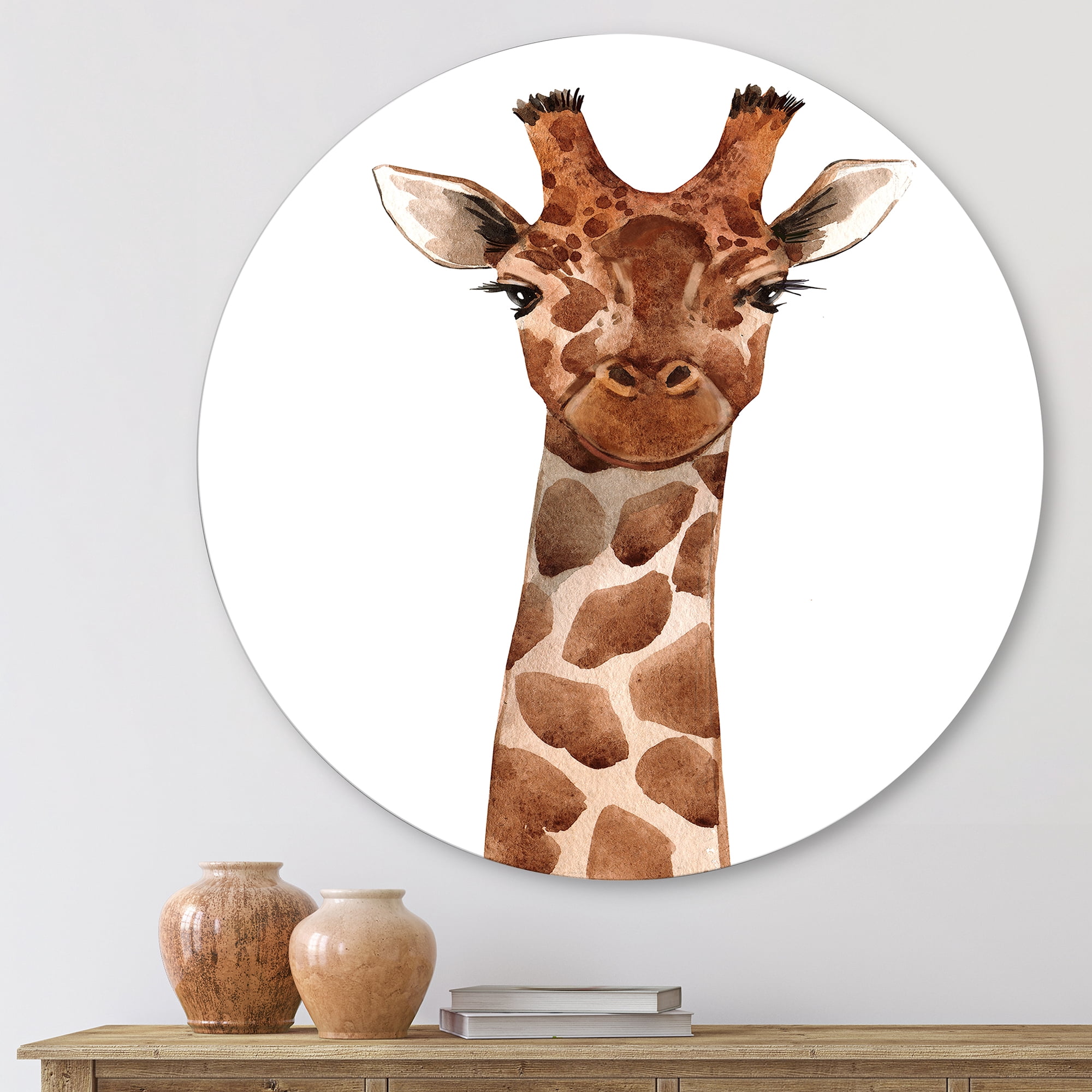Designart 'Close Up Portrait of A Giraffe XI' Farmhouse Circle Metal Wall Art 23x23 - Disc of 23