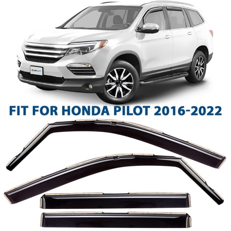 CLIM ART In-Channel Incredibly Durable Rain Guards for Pilot 2016-2022, Original Window Deflectors, Vent Deflector, Vent Window Visors, Dark Smoke Car Accessories,4pcs - 616276