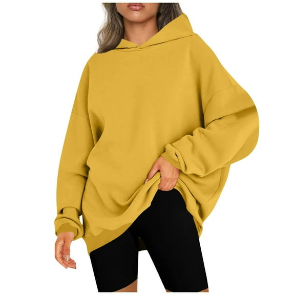 Womens Oversized Hooded Sweatshirts Solid Color Long Sleeve Casual Cozy Loose Pullover Hoodies Tops for Fall Winter