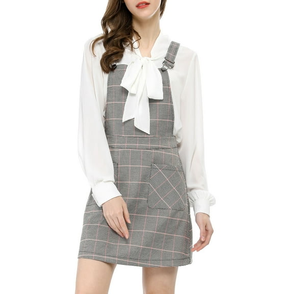 INSPIRE CHIC Women's Christmas Adjustable Strap Plaid Suspender Overall Dress XS Pink-Grey