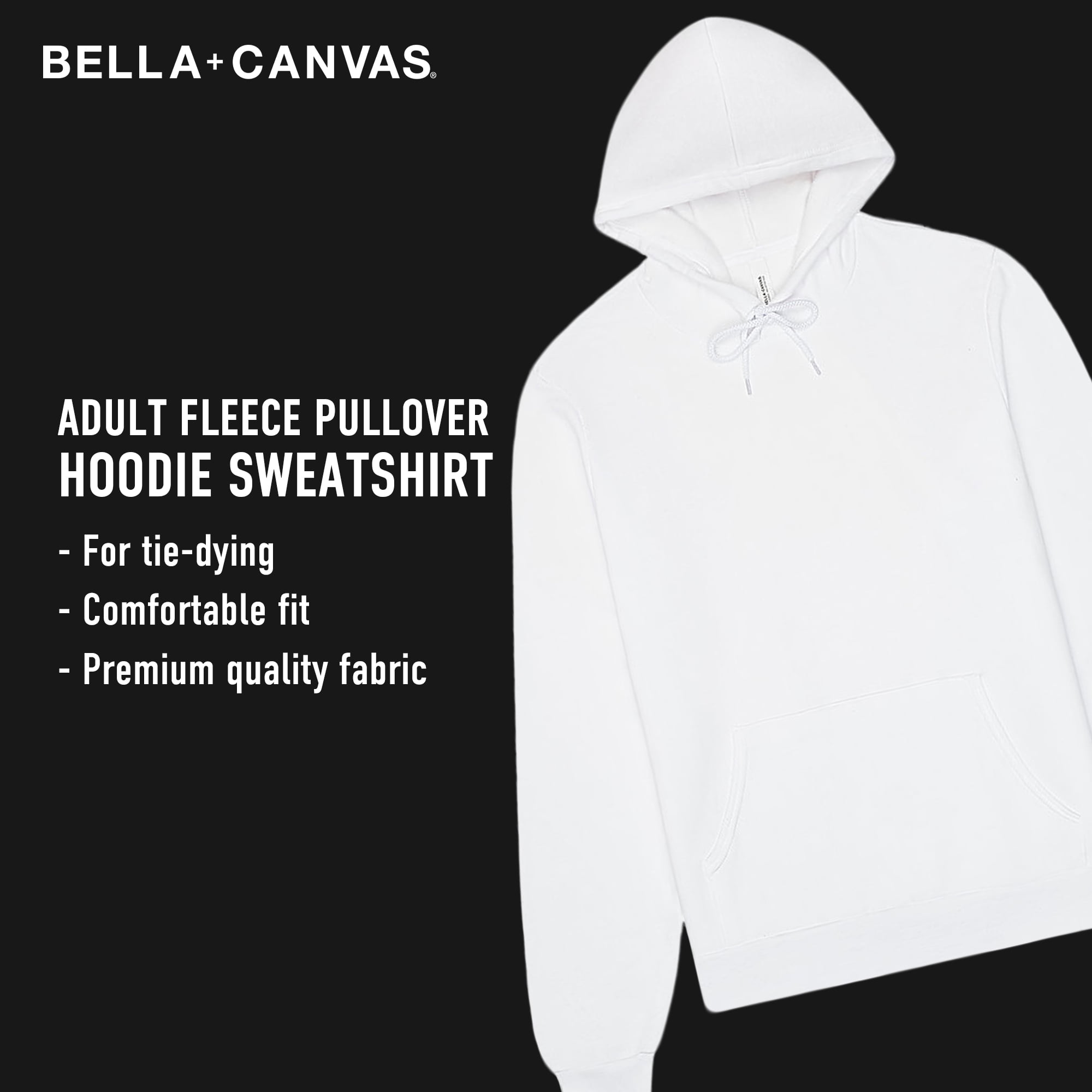 BELLA+CANVAS Adult Unisex Fleece Pullover Hoodie Sweatshirt – White X-Large Cotton Blend Hoodie for Crafting, Personalization, Tie Dye & Everyday Wear
