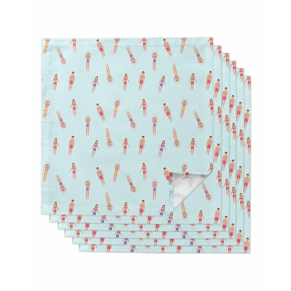 Summer Swimmers Cloth Napkins Set of 6 Reusable Dinner Napkins, Cartoon Swimming Girls Boys Sports Cocktail Napkin Washable Table Napkins for Wedding/Holiday Party/Baby Shower 20"x20"