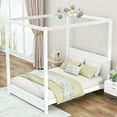 thumbnail image 3 of EUROCO Wood Queen Size Canopy Platform Bed with Headboard for Adults Bedroom, White, 3 of 10