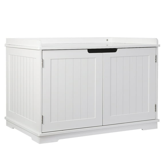 ZENSTYLE Double Door Pet Cat House MDF Frame Multi-Use Storage Cabinet 29.8 X 20 X 20.5", White