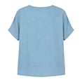 thumbnail image 4 of ClodeEU Women's Linen Blend V Neck Short Sleeve Top with Lace Trim ,Solid Color Casual Blouse Blue,Womens Plus XXXL, 4 of 7