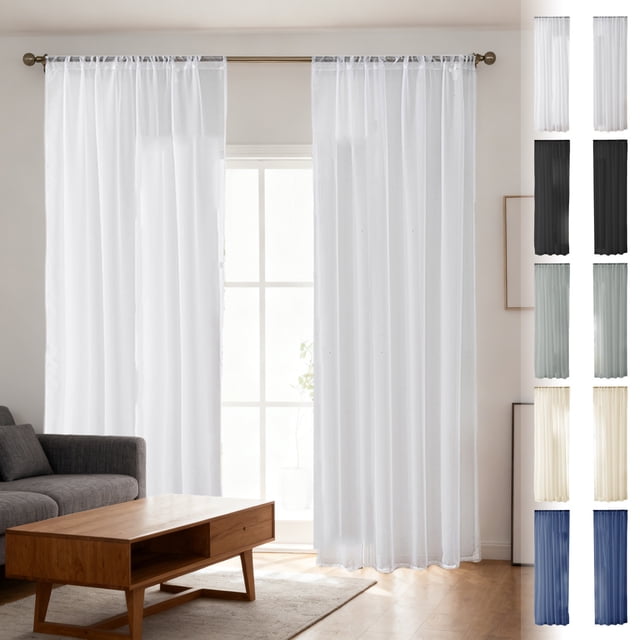 Sentmoon Window Curtain Panels Curtains Blackout Solid Color Lightweight Sheer Curtains - Rod Pocket Style Translucent Curtains - Sheer Curtains for Living Room and Bedroom - Sheer Drapes