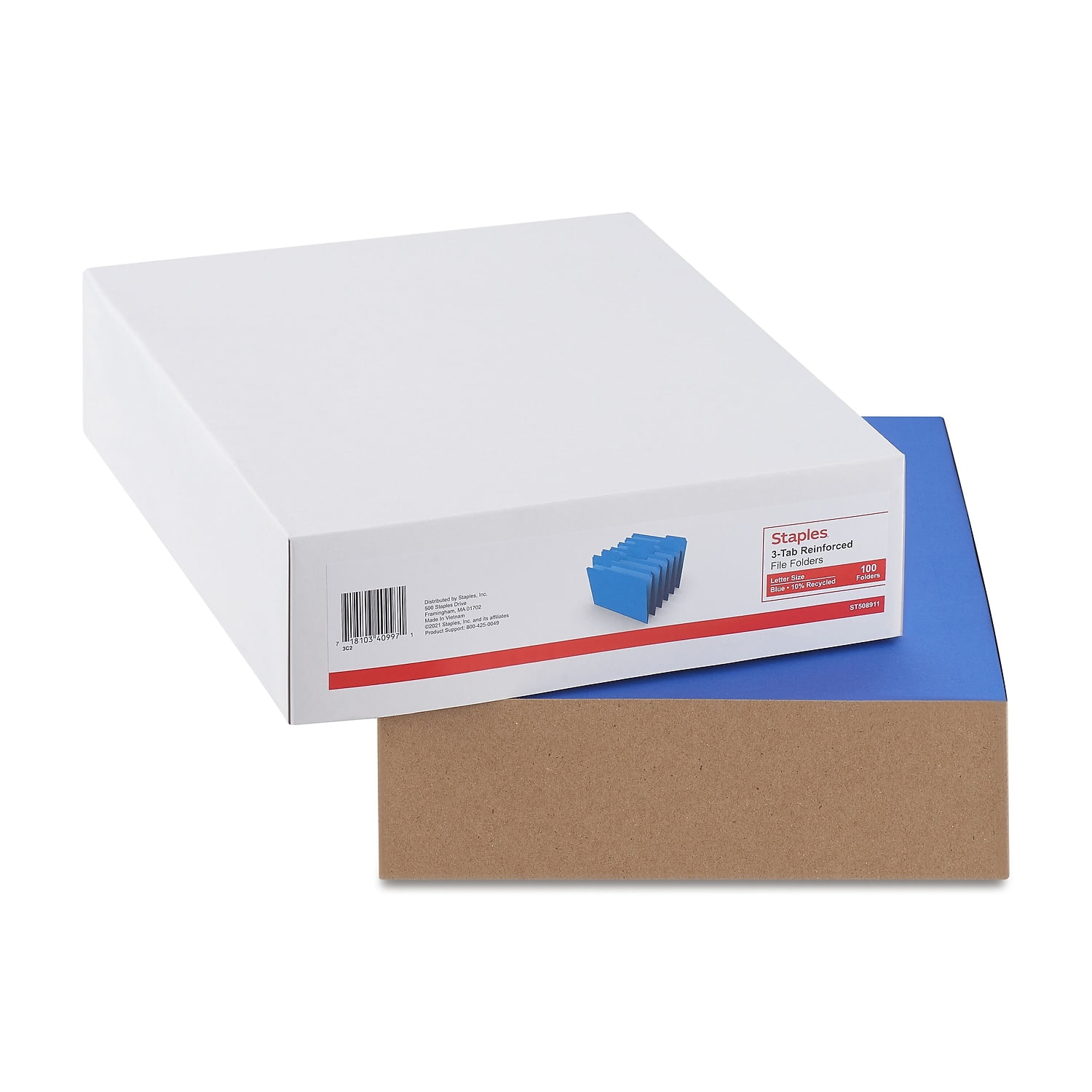 Staples Colored File Folders w/ Reinforced Tabs Letter 3 Tab Blue 100/Box TR508911/508911