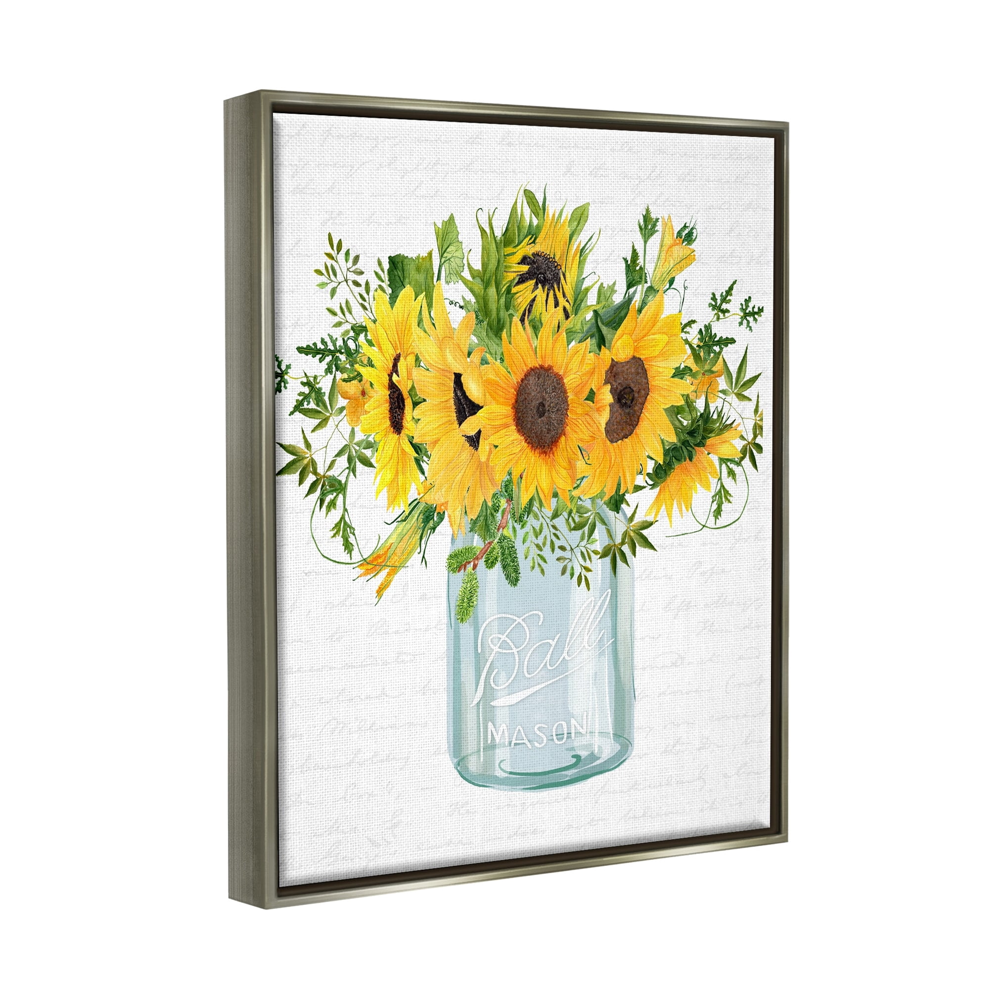 Stupell Industries Country Sunflowers Bouquet Vintage Script Text Pattern Graphic Art Luster Gray Floating Framed Canvas Print Wall Art, Design by Lettered and Lined