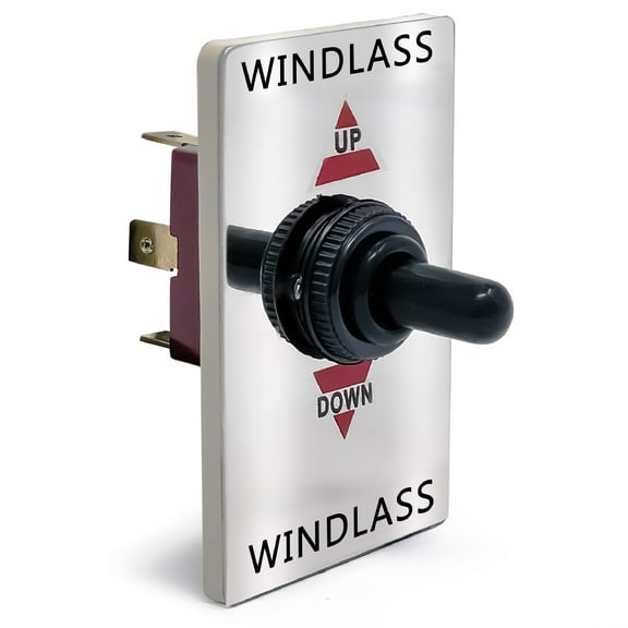 Five Oceans Boat Anchor Windlass Toggle Switch, Controlling Up/Down Function of Boat Anchor Windlasses, 12 Volts, SPDT 3-Terminal Switch, Stainless Steel Plate - FO3289
