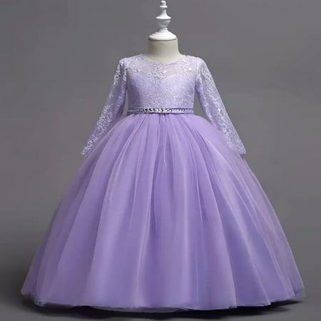 

SHENZHXULIZX Elegant Girls‘ Lace Long Sleeve Wedding Princess Party Dress - Beautiful Kids Clothes for Special Occasions