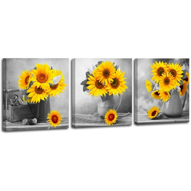 Wendana Canvas Wall Art For Living Room Bathroom Wall Decor For Bedroom Kitchen Artwork Canvas Prints Sunflower Flowers Painting 12x12inch X3pcs Modern Framed Office Home Decorations Walmart Com Walmart Com
