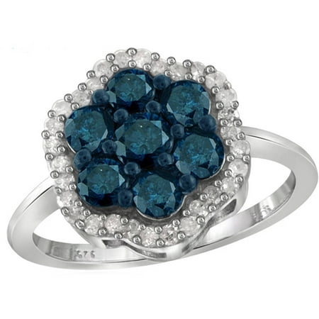 1.00 Carat T.W. Blue and White Diamond Cluster Ring in Sterling Silver