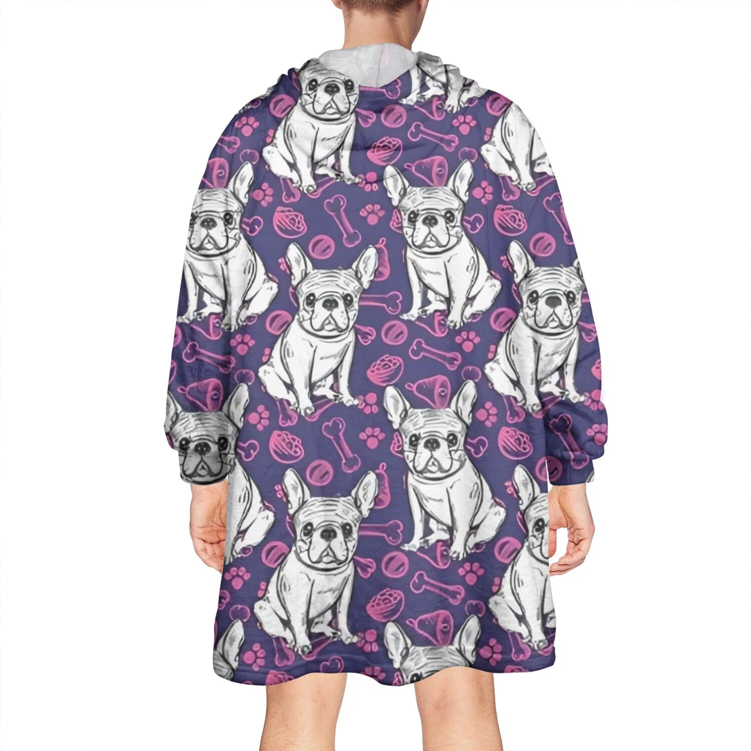 Purple French Bulldog Wearable Oversized Blanket,Wearable Blanket Hoodie for Adults,Cozy Hooded Blankets with Super Pockets,Super Warm Fuzzy Pullover for Women & Men