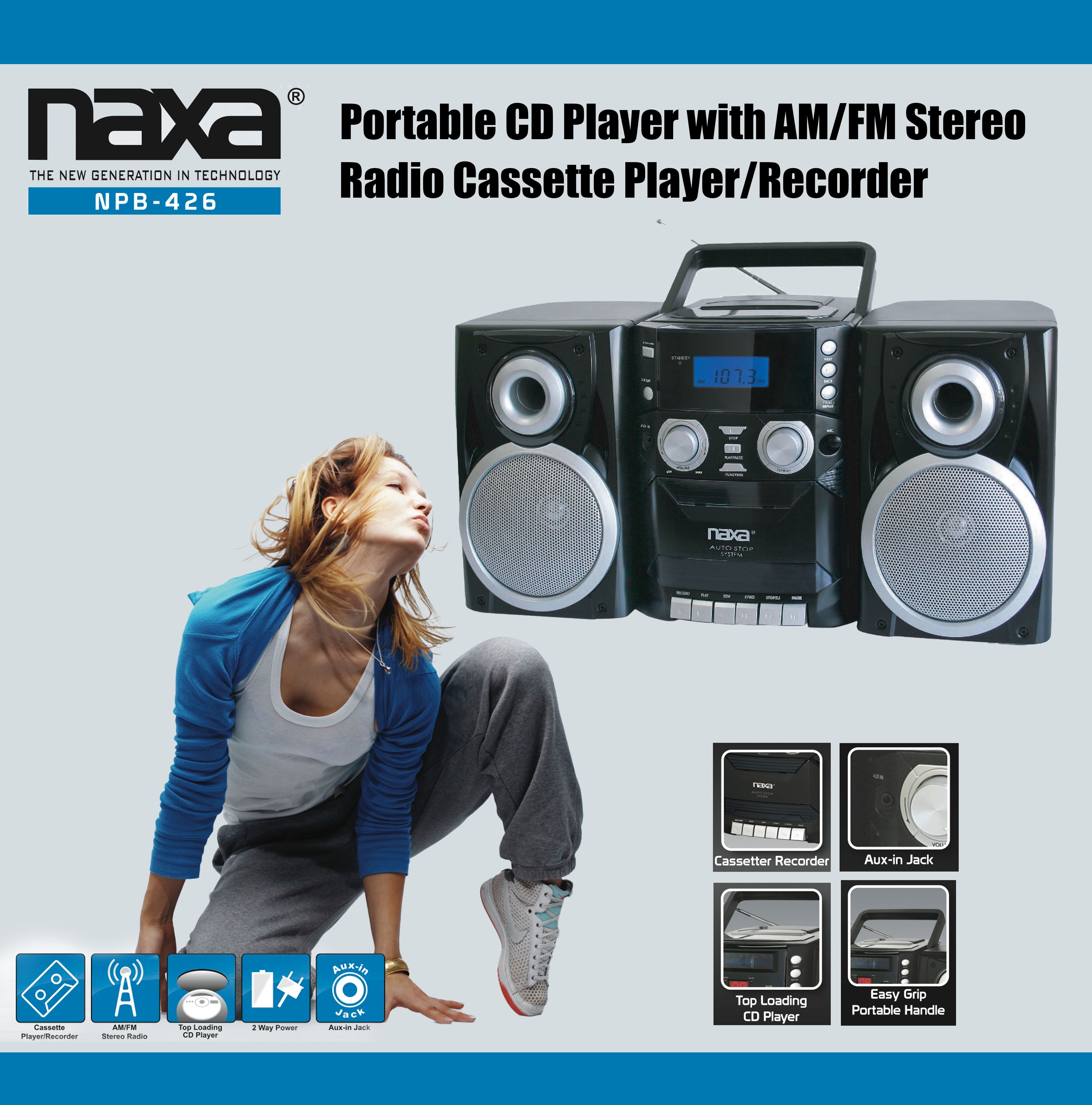 Naxa Electronics Portable CD Player NPB-426 with AM/FM Radio