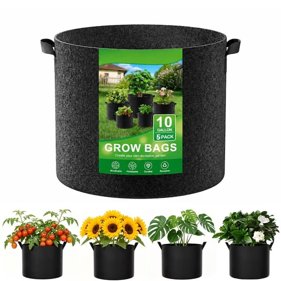 Grow Bags,10 Gallon Planting Bags,Thickened Aeration Fabric Pots with Handles,Reusable Nonwoven Garden Containers for Growing Potatoes, Tomatoes,and Vegetables Indoors or Outdoors,5 Pack