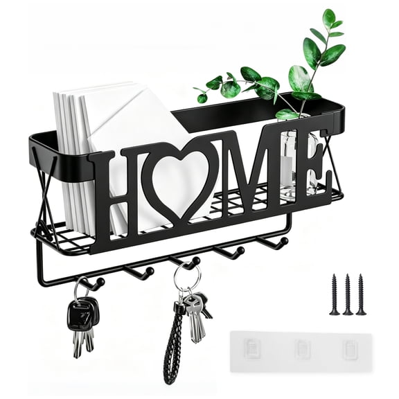 Key Holder for Wall, Key Rack with 5 Key Hooks, Key and Mail Organizer Wall Mount, Mail and Key Holder for Home