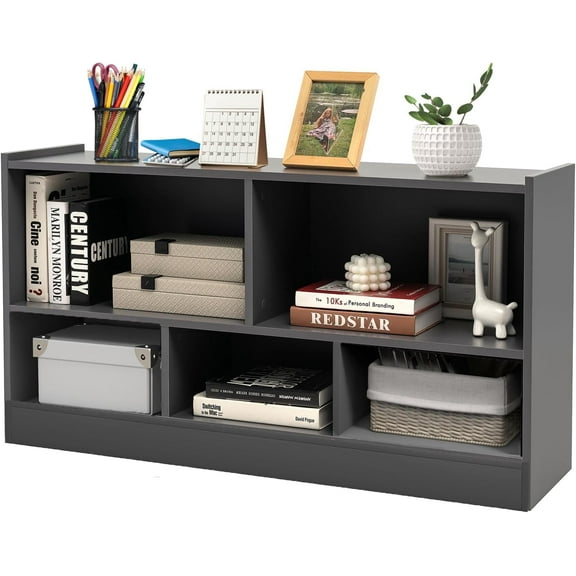 Cube Bookcase, 2-Tier 5 Cube Open Storage Cabinet, Horizontal Bookshelf for Organizing Toys Books, Multipurpose Display Book Shelves for Home Office, Children's Rooms, Classroom (Grey)