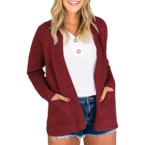 Gvmfive Women Long Sleeve Open Front Knit Cardigan Casual Sweaters with Pockets