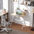 thumbnail image 2 of HOMCOM Foldable Computer Desk with Monitor Shelf, Natural Wood, 2 of 10
