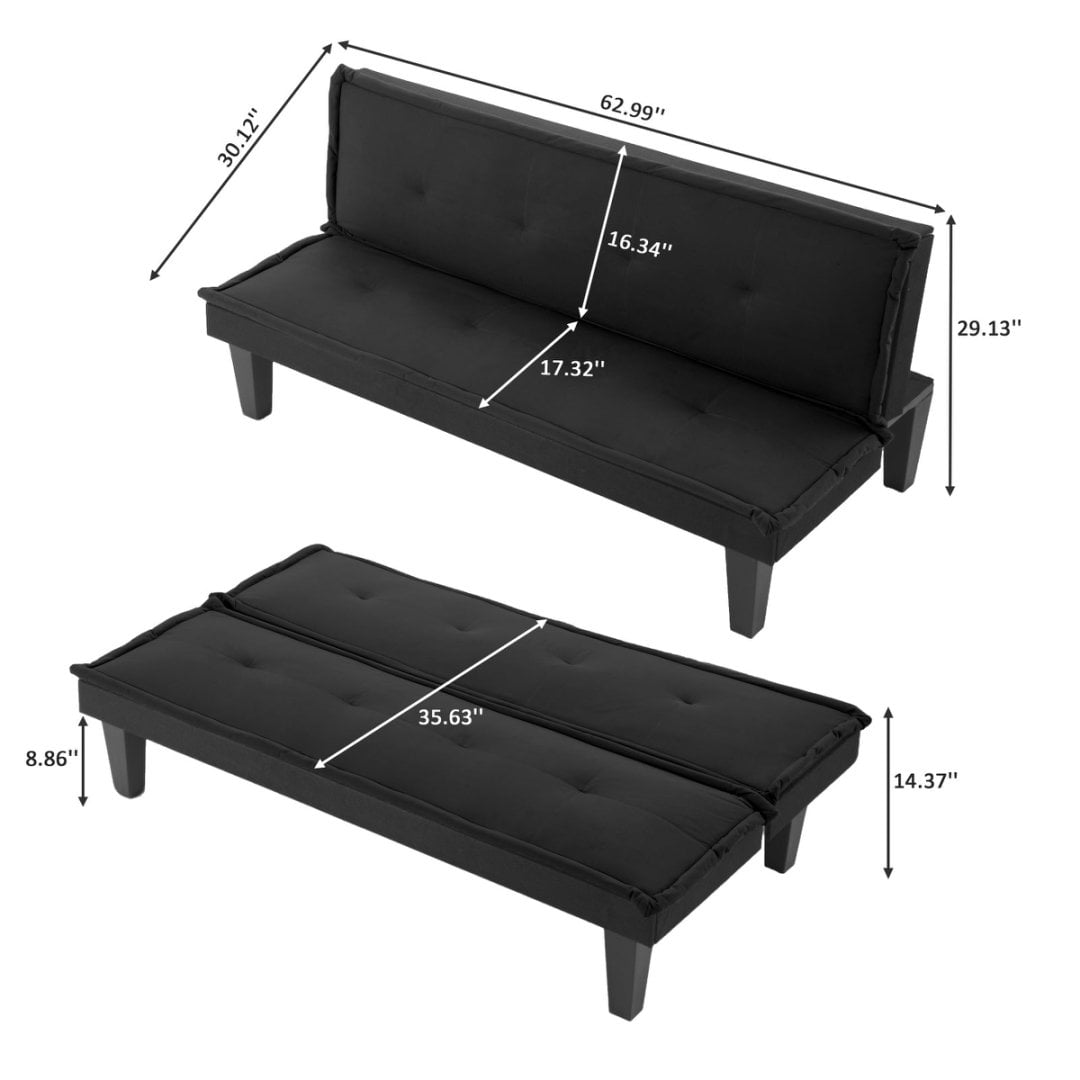 BSHTI 62.99" Faux Suede Futon Sofa Bed, 5-Position Adjustable Backrest, Converts to Sleeper, for Small Space, RED