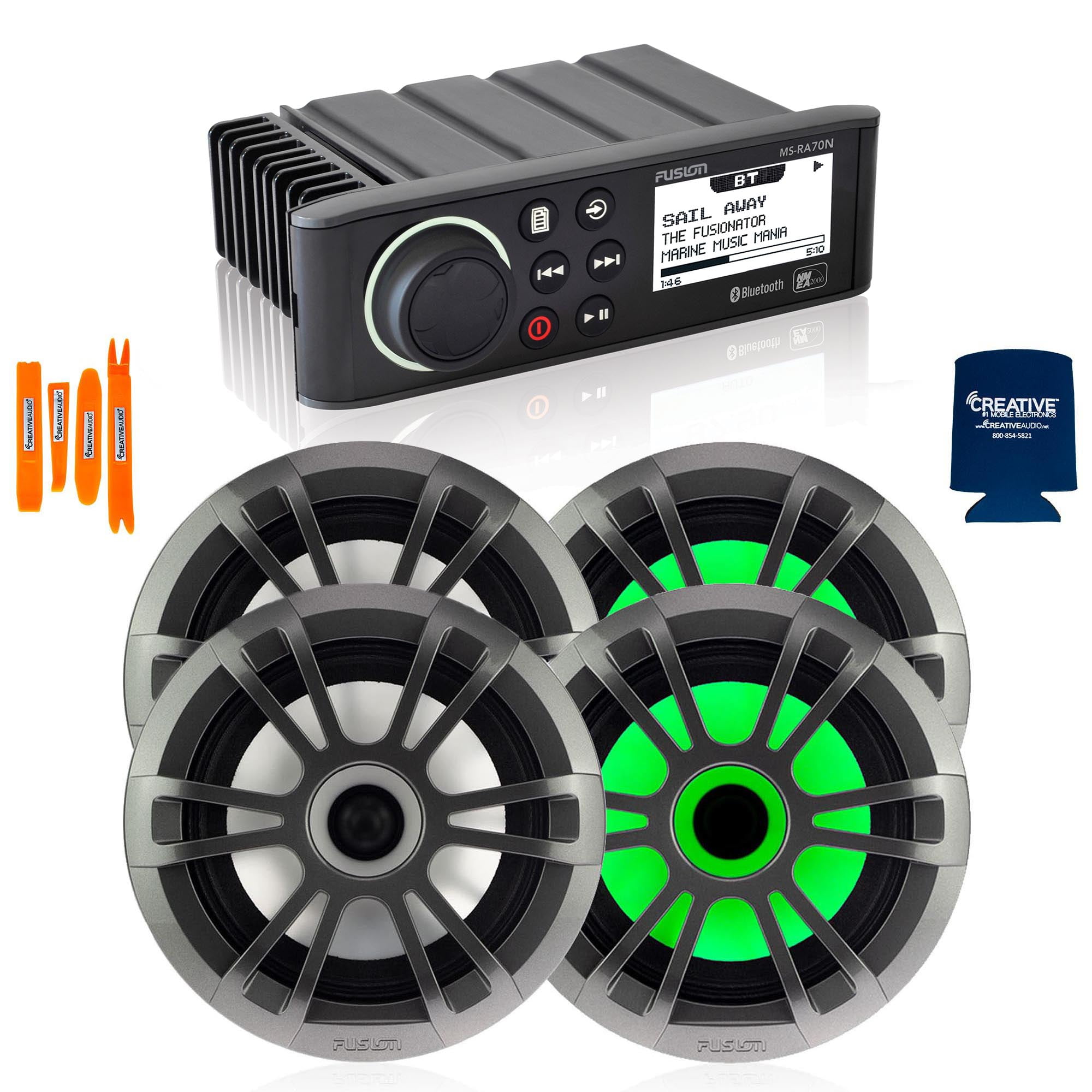 Fusion MSRA70N Marine AM/FM/BT/NEMA2000 Stereo with 2 Pair Fusion ELFL651SPG EL Series 6.5