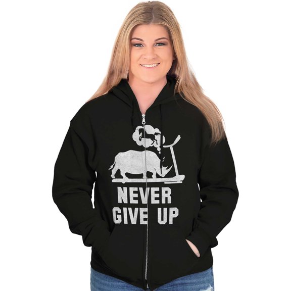 Never Give Up Rhino to Unicorn Gym Zip Up Hoodie Men's Women's Brisco Brands S