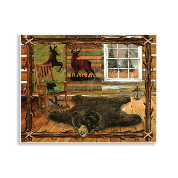 Stupell Industries Rustic Cabin with Border Animals & Insects Painting Unframed Art Print Wall Art, 14 x 11